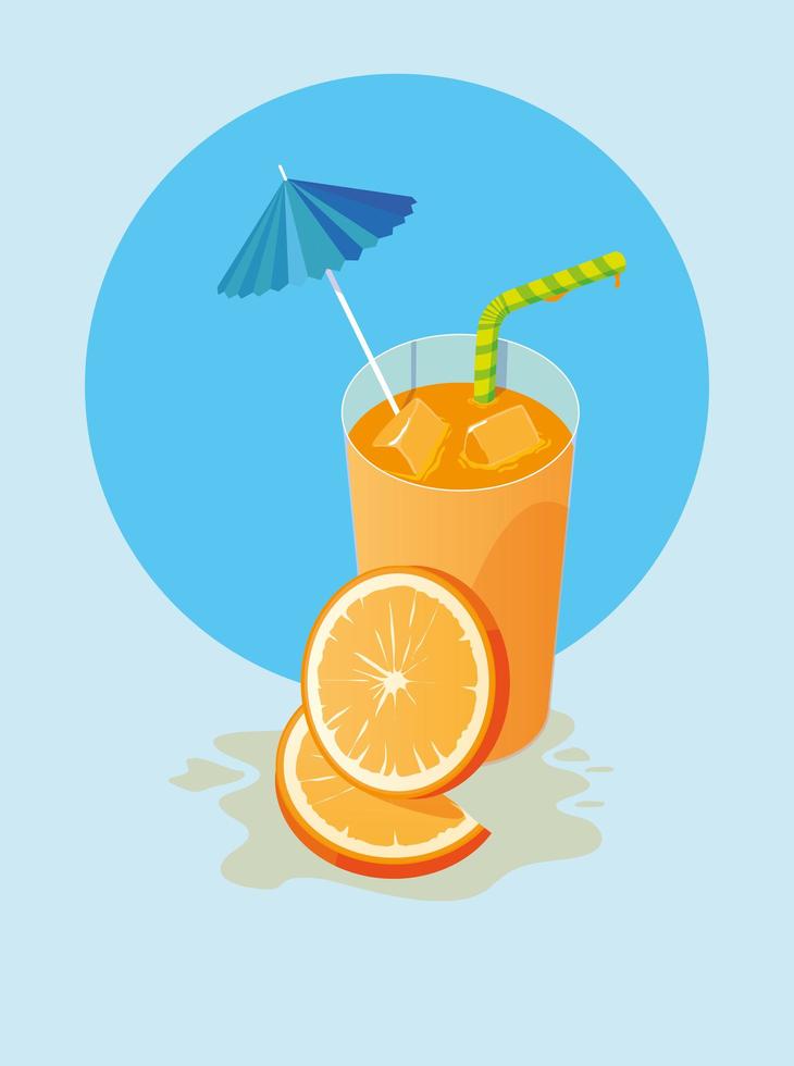 jus d'orange avec parapluie et design de paille vecteur