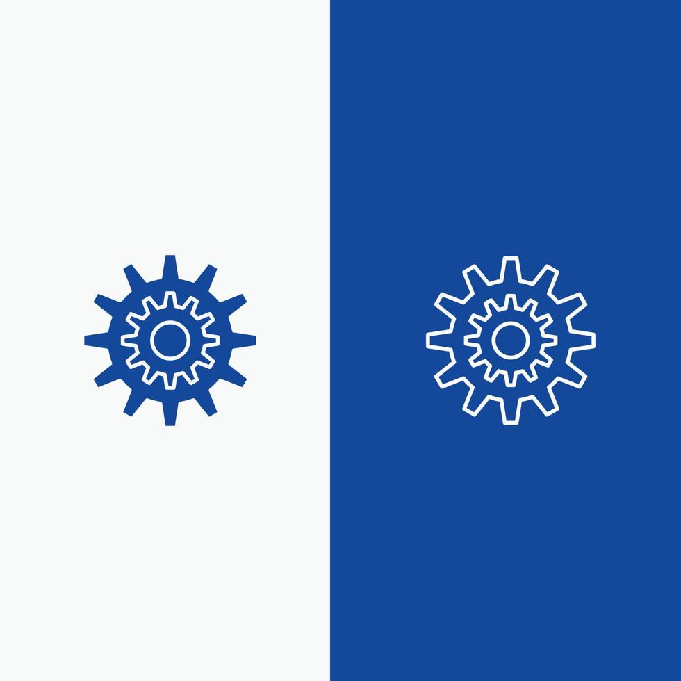 paramètres roue dentée système de production ligne de travail et glyphe icône solide ligne de bannière bleue et glyphe vecteur