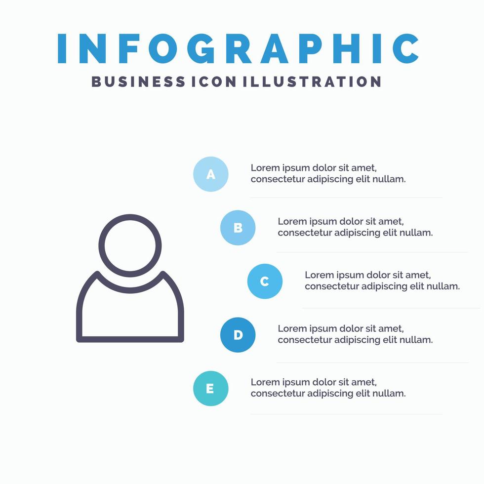 icône de la ligne de base de l'utilisateur avatar avec fond d'infographie de présentation en 5 étapes vecteur