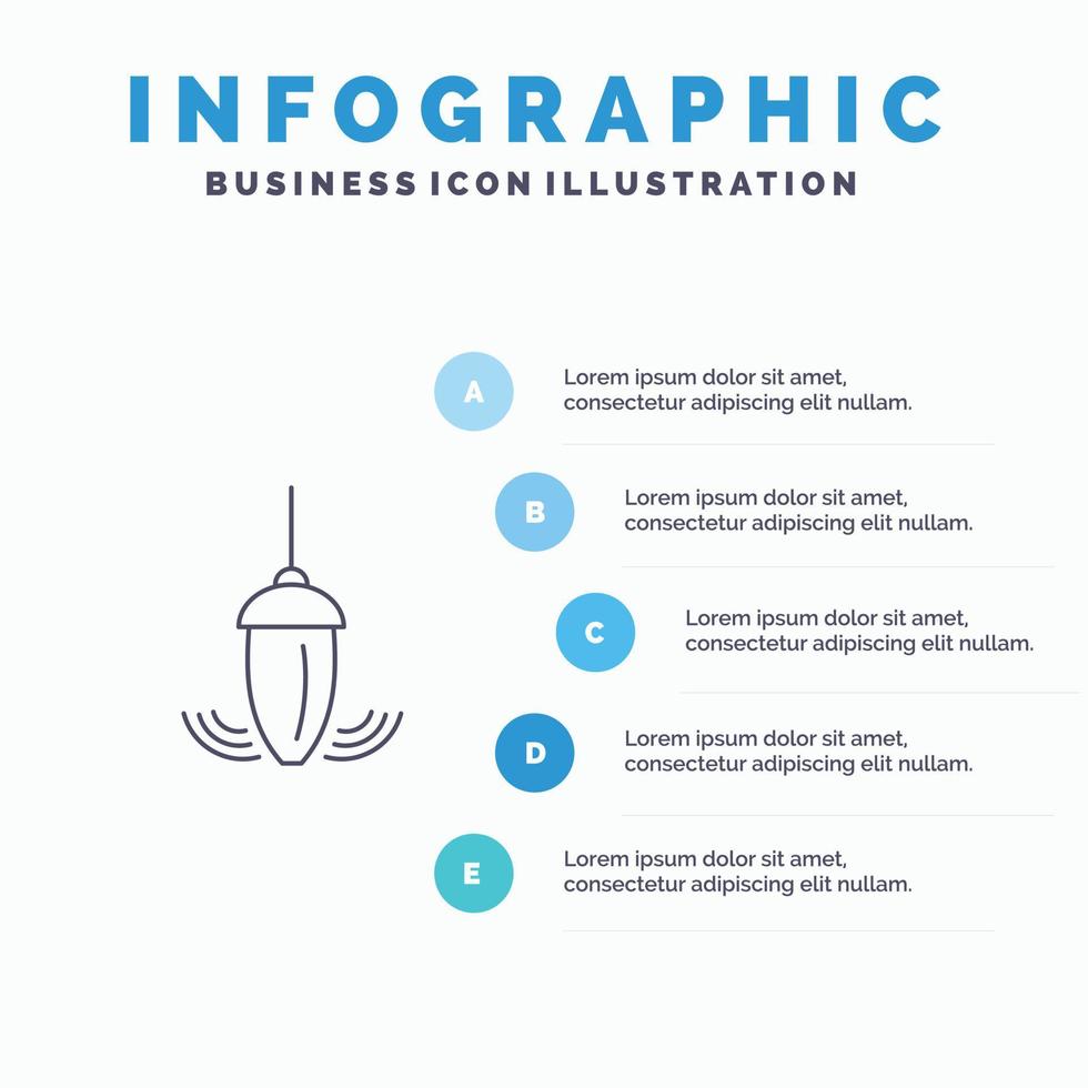 Instrument de mesure de l'aplomb de l'icône de la ligne de plomb avec 5 étapes présentation infographie backgro vecteur