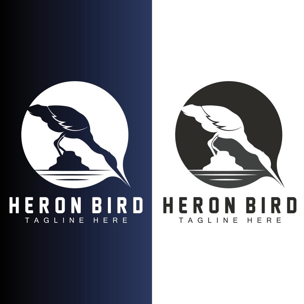 création de logo oiseau héron cigogne, oiseau héron volant sur le vecteur de la rivière, illustration de la marque du produit