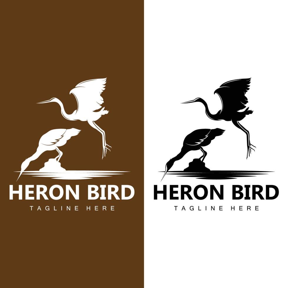 création de logo oiseau héron cigogne, oiseau héron volant sur le vecteur de la rivière, illustration de la marque du produit