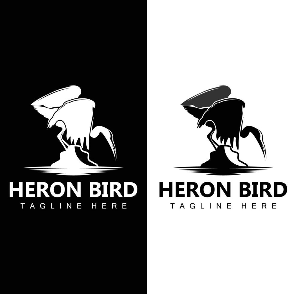 création de logo oiseau héron cigogne, oiseau héron volant sur le vecteur de la rivière, illustration de la marque du produit