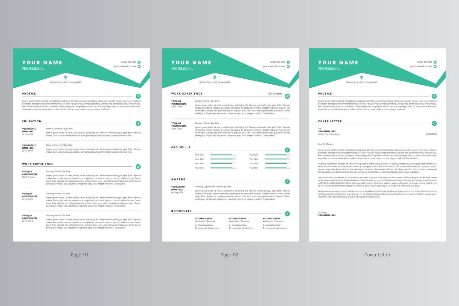 CV moderne ou modèle de CV et lettre de motivation vecteur