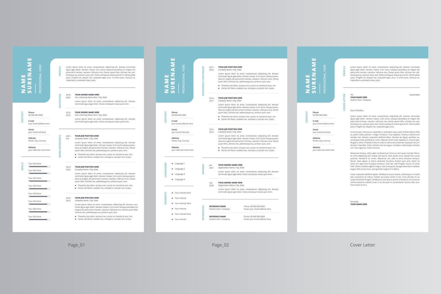 CV moderne ou modèle de CV et lettre de motivation vecteur