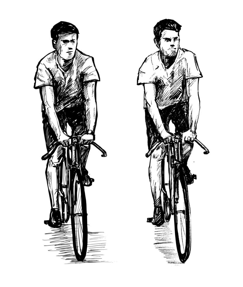 Croquis d'hommes débarrassant les vélos à pignon fixe vecteur