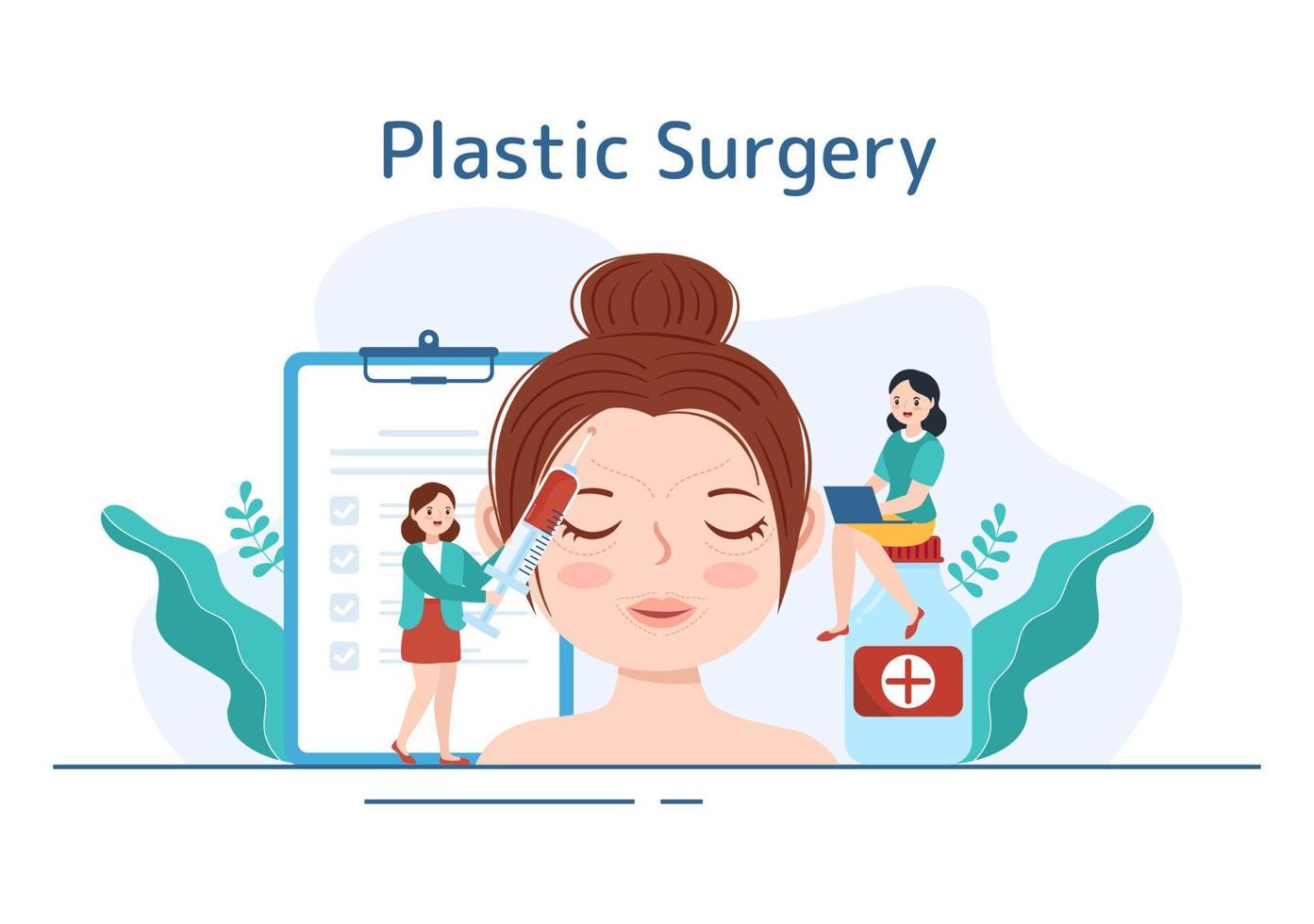 chirurgie plastique dessin animé plat modèles dessinés à la main illustration d'une opération chirurgicale médicale sur le corps ou le visage comme prévu à l'aide d'un équipement de pointe vecteur