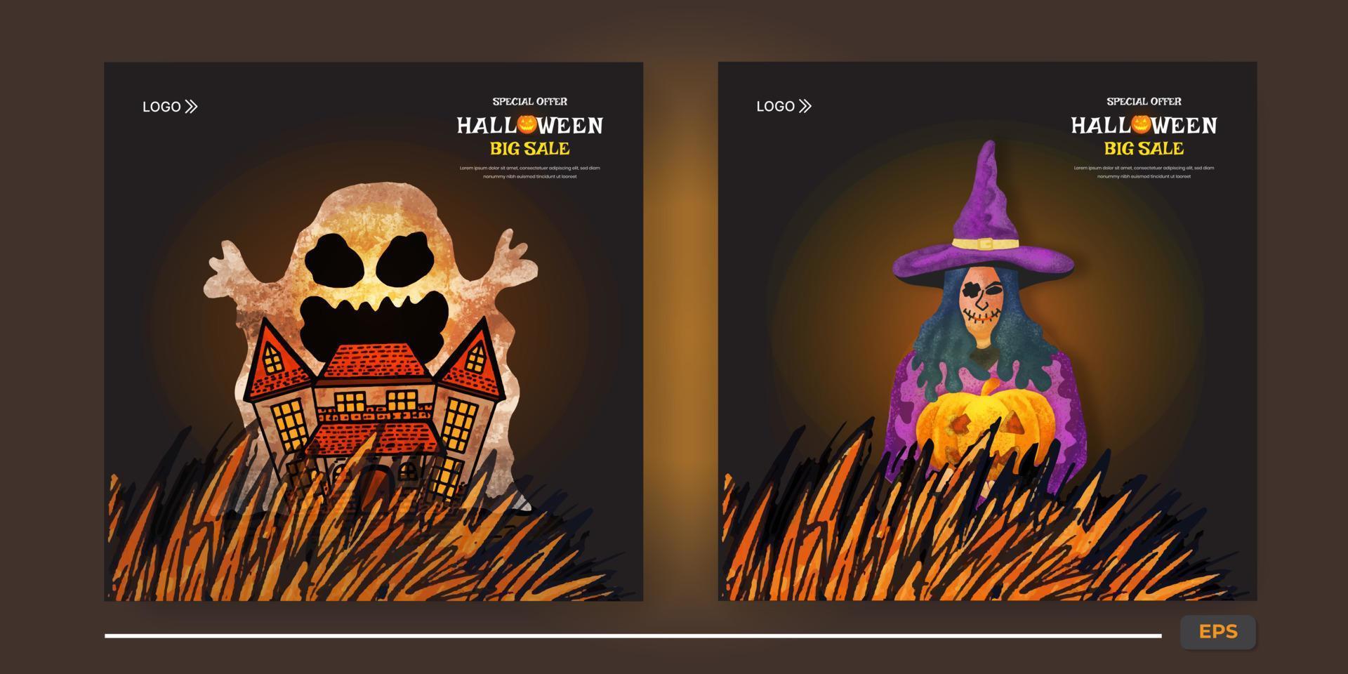 halloween maison hantée et sorcière publications sur les réseaux sociaux vecteur