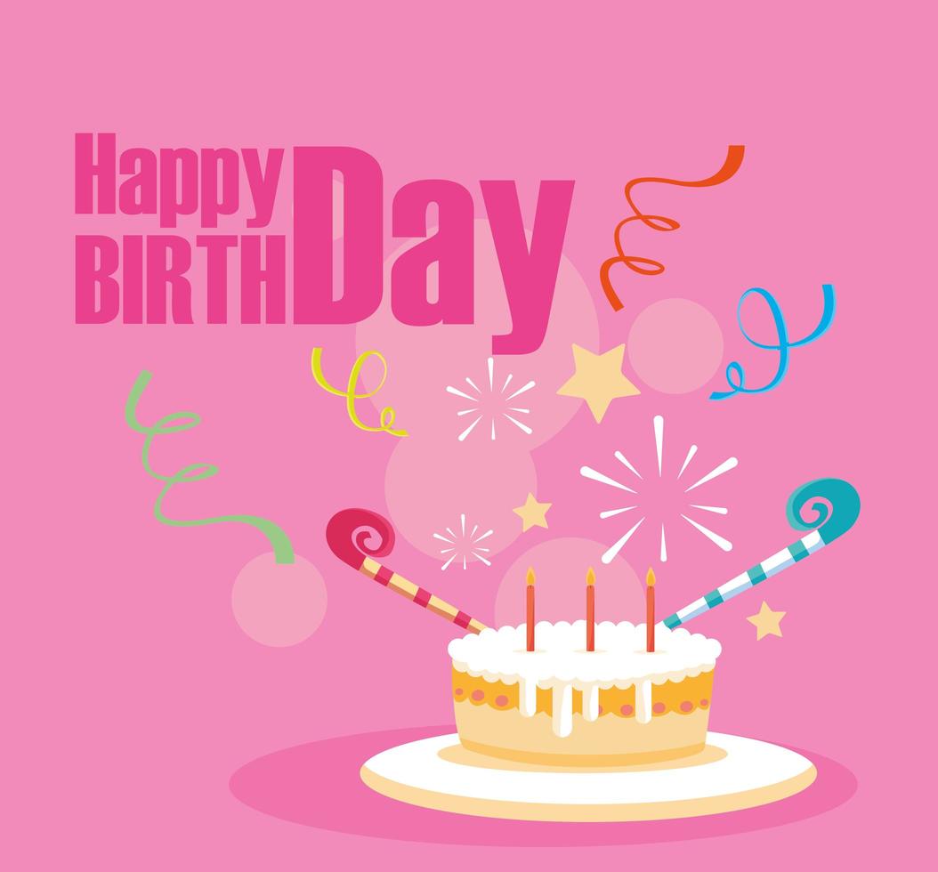 carte de joyeux anniversaire avec gâteau sucré et bougies vecteur