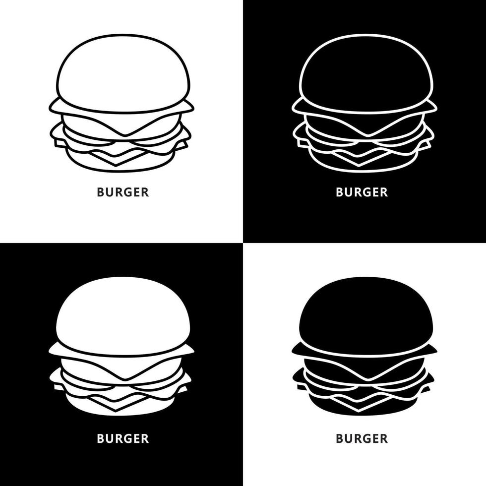 logo de restauration rapide de hamburger. illustration de nourriture et de boisson. symbole d'icône silhouette hamburger vecteur