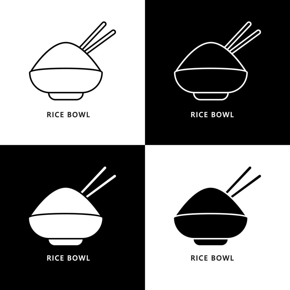 logo bol de riz. illustration de nourriture et de boisson. symbole d'icône de cuisine japonaise vecteur