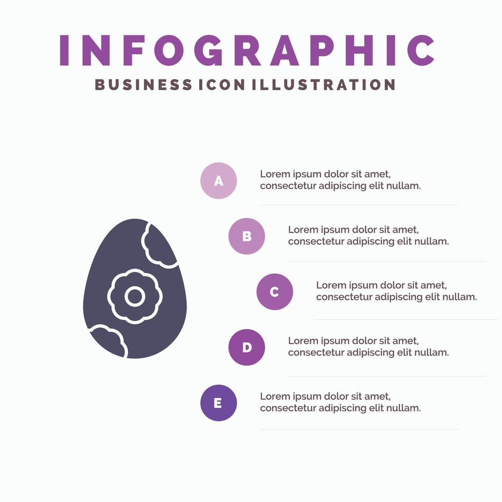 oeuf pâques fleur solide icône infographie 5 étapes présentation fond vecteur