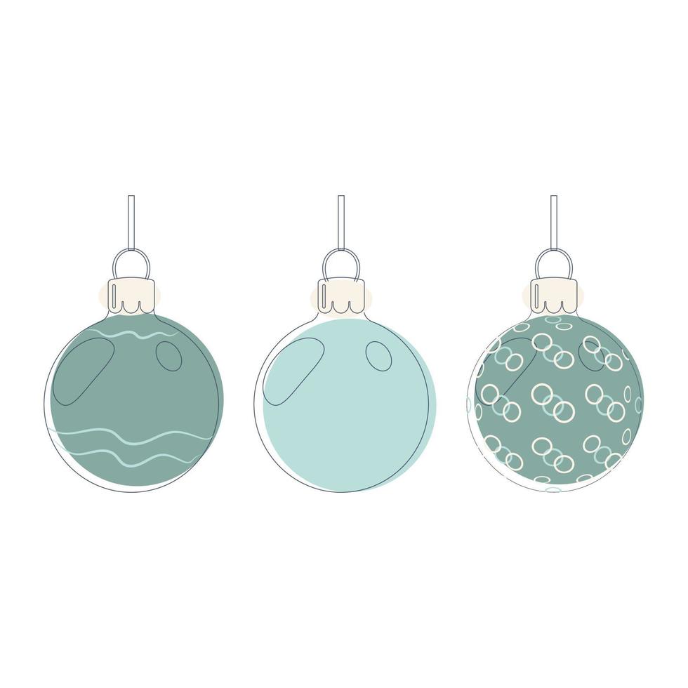 boules de noël colorées bleu et bleu clair avec des motifs dans le style d'art en ligne pour la décoration de cartes postales emballage affiches bannières vecteur