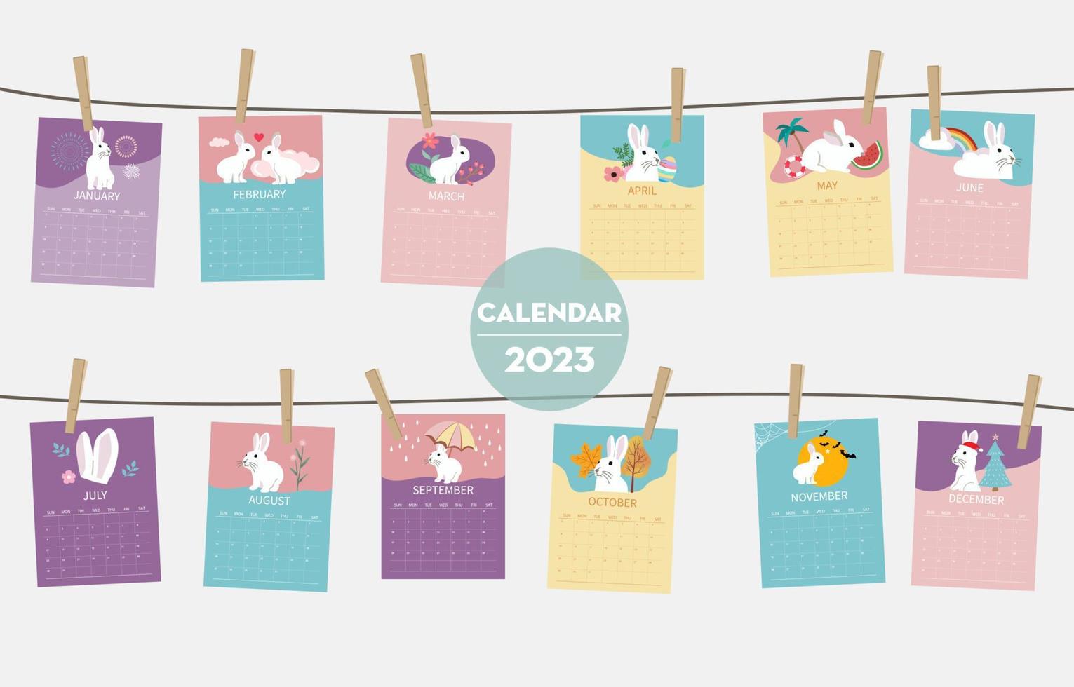 joli calendrier de vacances saisonnier 2023 avec festival spécial lapin vecteur