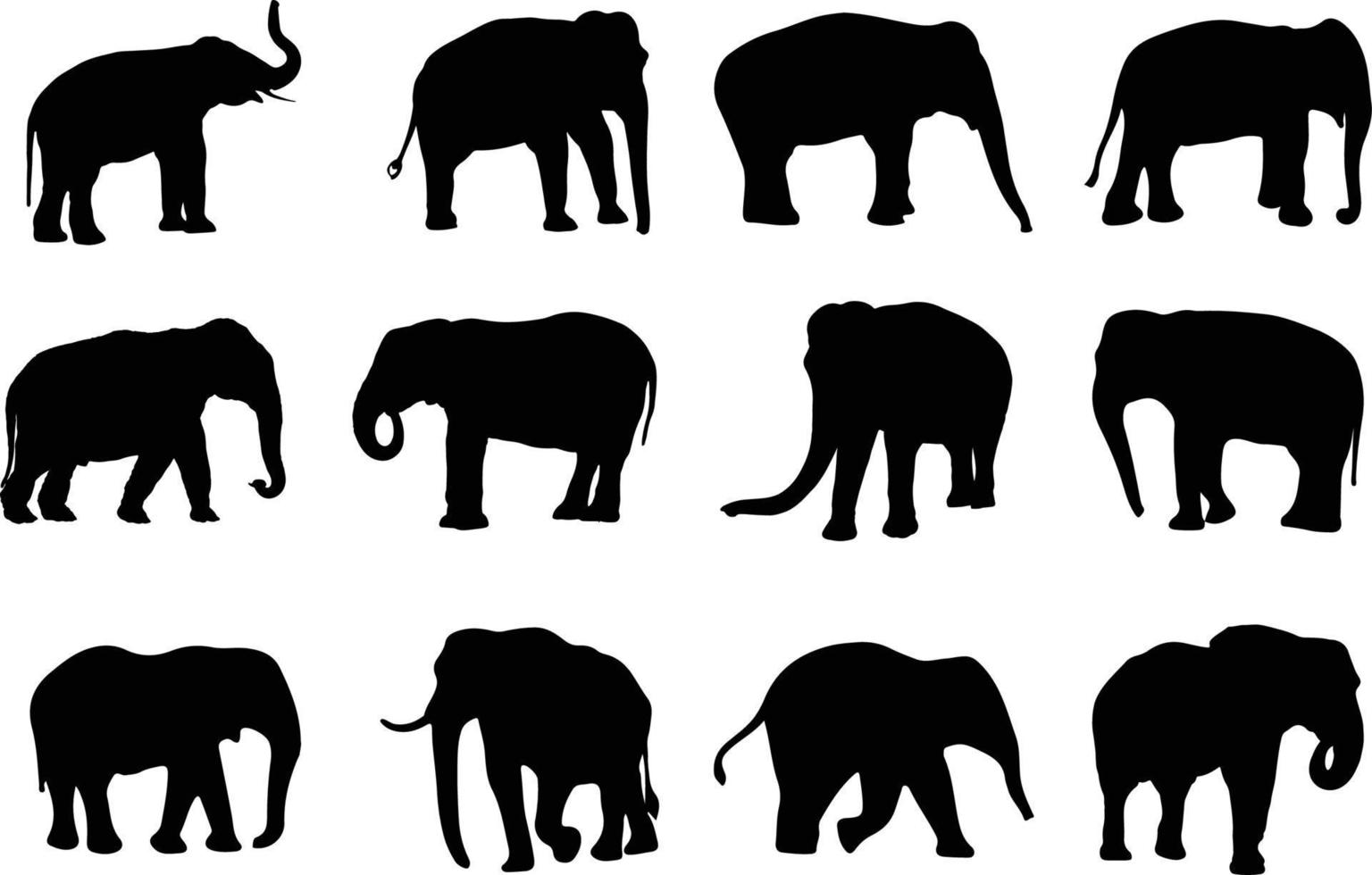 l'ensemble de la collection de silhouettes d'éléphants vecteur