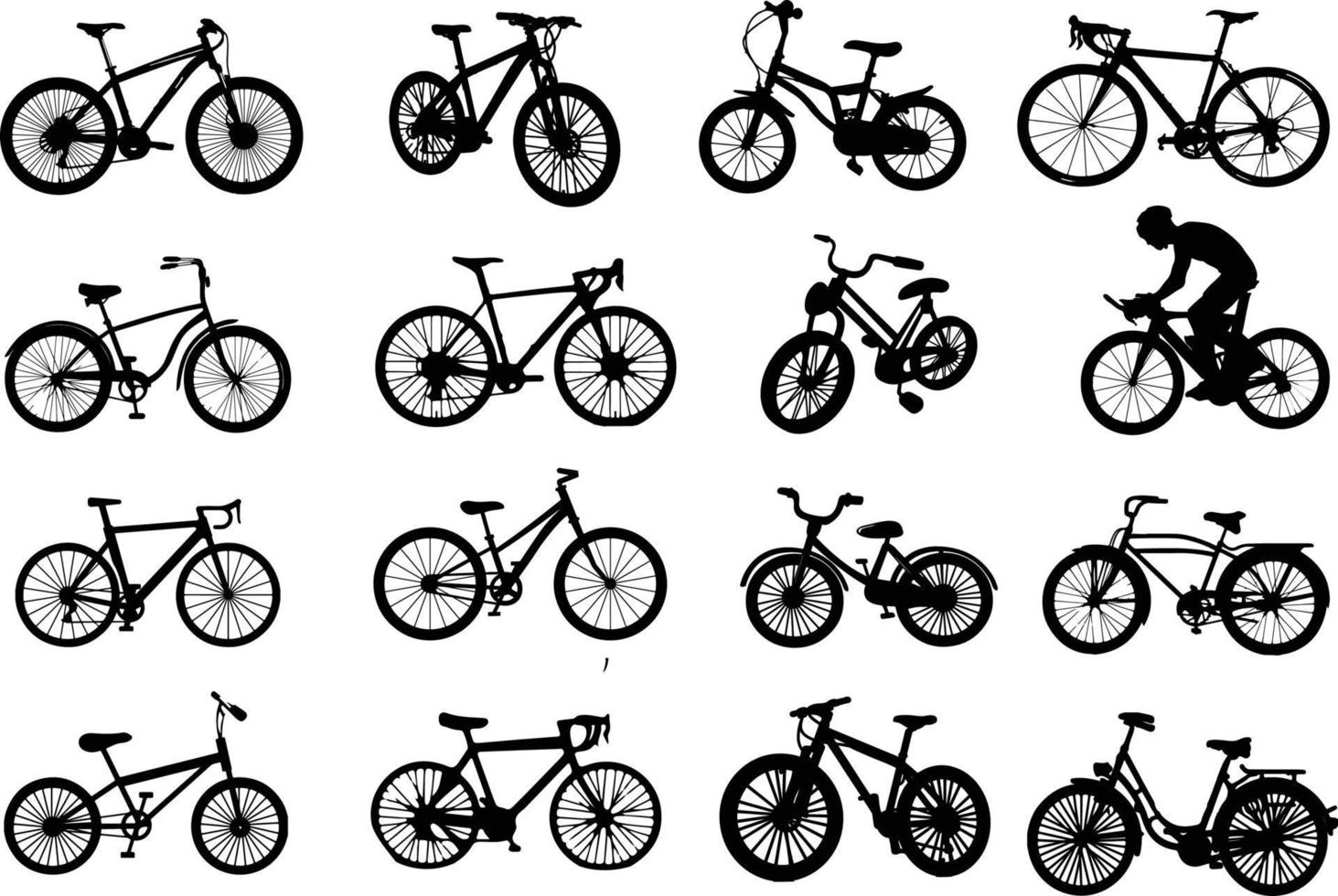 l'ensemble de la collection de silhouettes de vélos vecteur