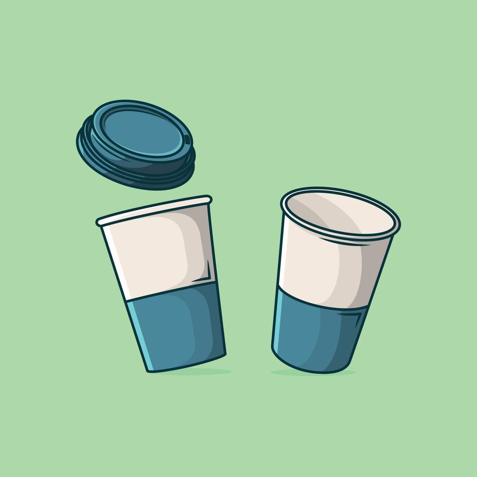 deux tasses à café chaudes avec illustration vectorielle de couvercle. bon petit déjeuner. café. logo de mascotte de café. style de dessin animé plat adapté à la page de destination web, à la bannière, au dépliant, à l'autocollant, au papier peint, aux cartes, à l'arrière-plan vecteur