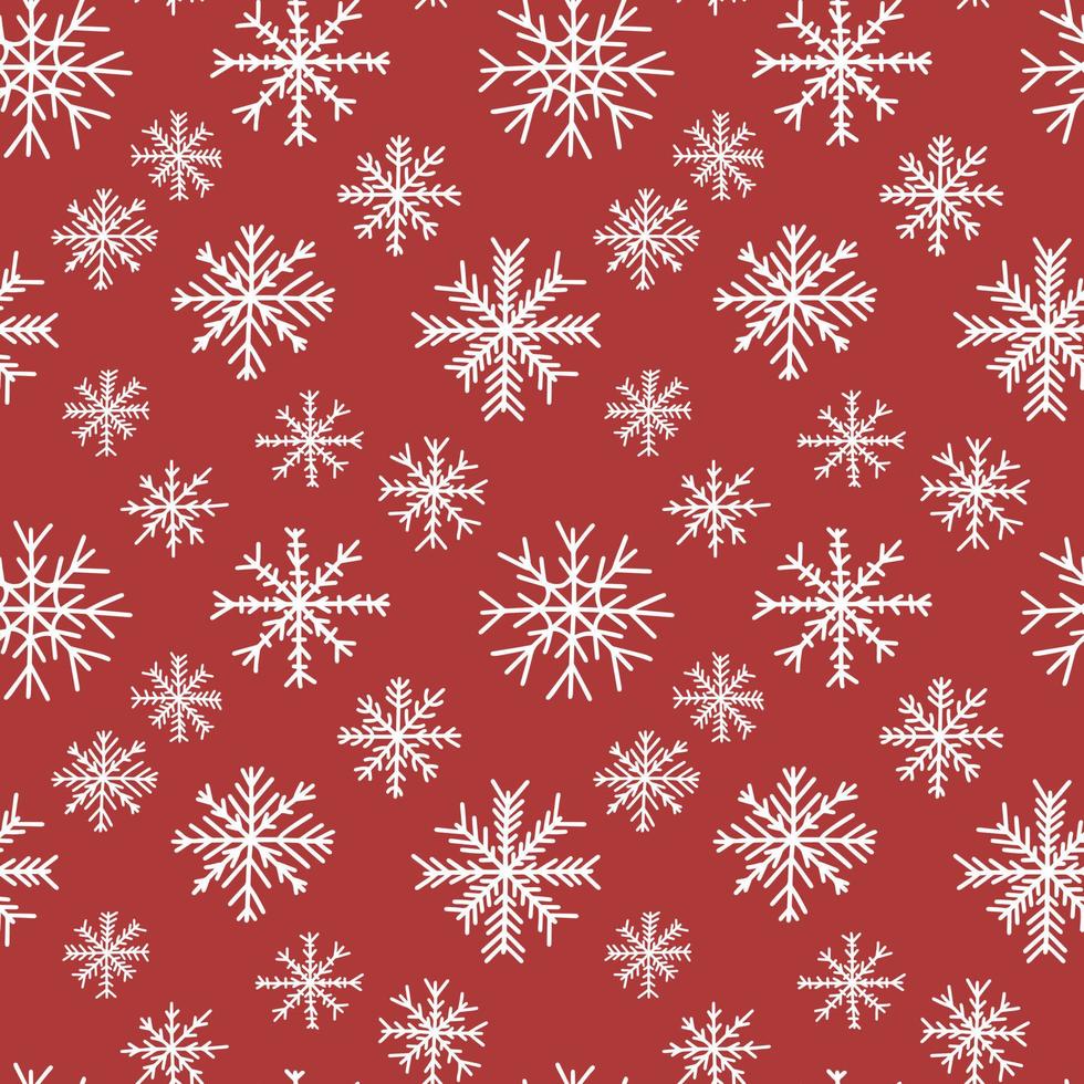 joli motif vectoriel de flocons de neige sans couture. flocons de neige de Noël sur fond rouge.