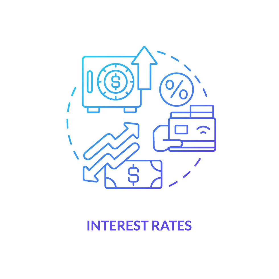 icône de concept de gradient bleu des taux d'intérêt. bénéfice des opérations commerciales. choisir l'illustration de la ligne mince de l'idée abstraite de la caisse de crédit. dessin de contour isolé. vecteur