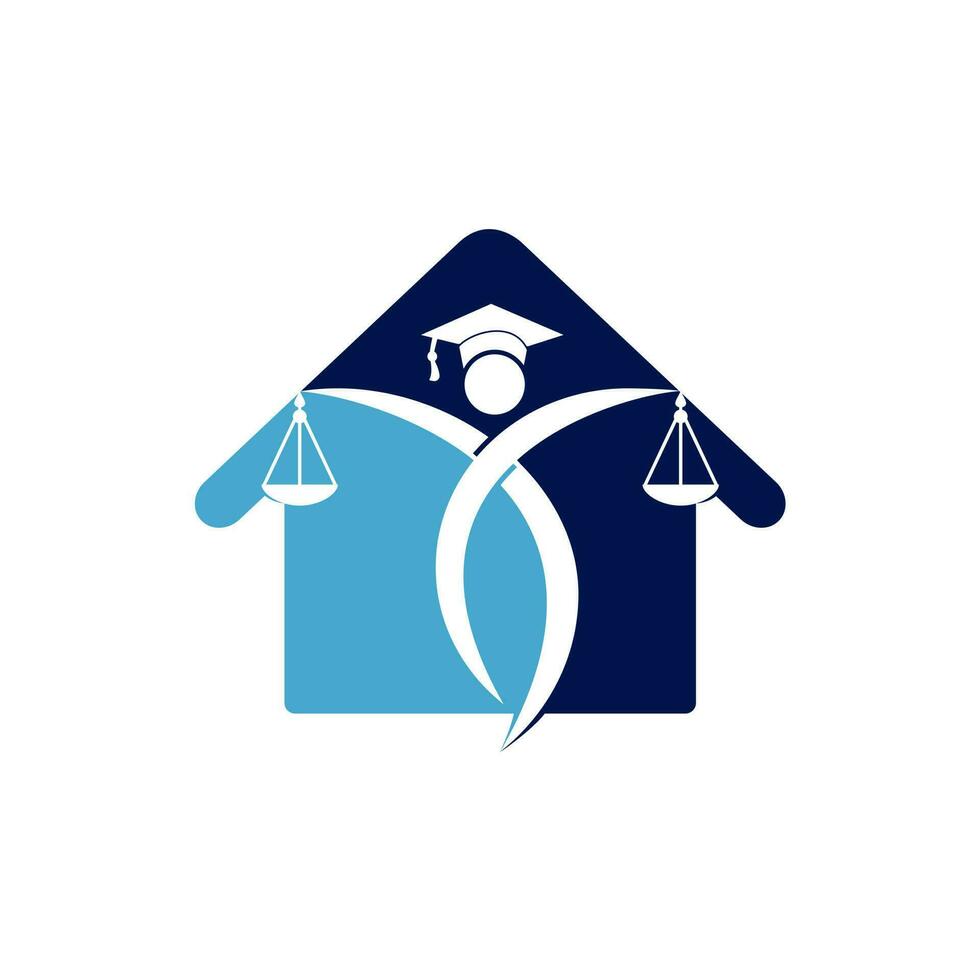 homme tenant le logo de la balance de la justice. création de logo de maison de droit. logo du droit de la propriété, symbole de l'immobilier et du droit. vecteur