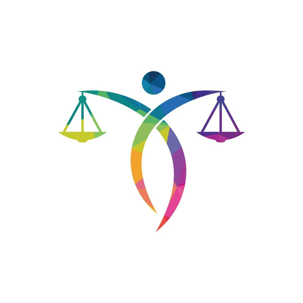 homme tenant le logo de la balance de la justice. création de logo de droit et d'avocat. vecteur