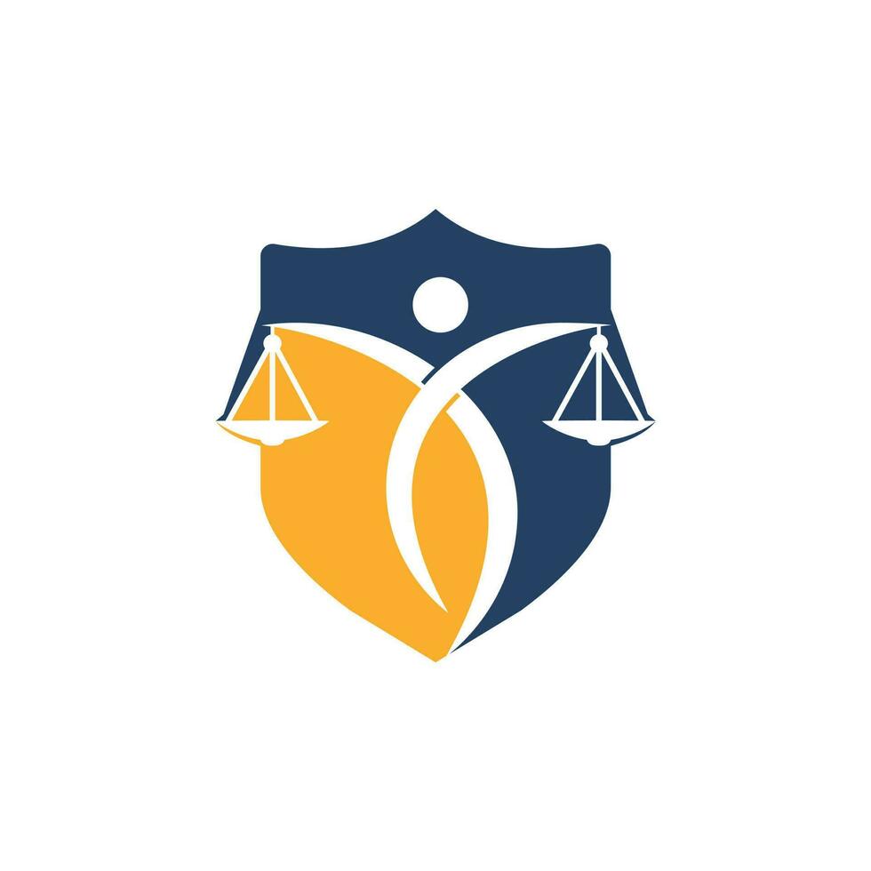 homme tenant le logo de la balance de la justice. création de logo de droit et d'avocat. vecteur