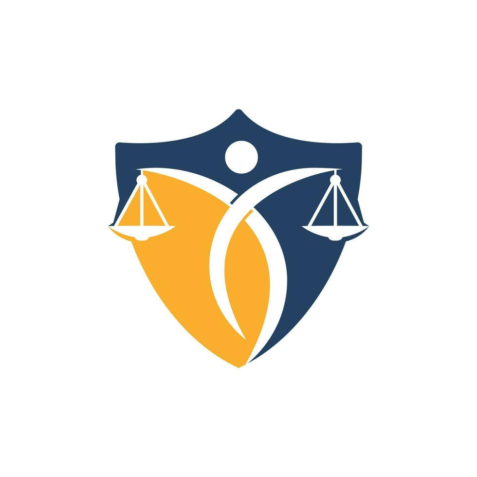 homme tenant le logo de la balance de la justice. création de logo de droit et d'avocat. vecteur