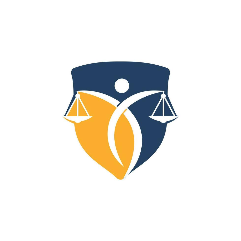 homme tenant le logo de la balance de la justice. création de logo de droit et d'avocat. vecteur