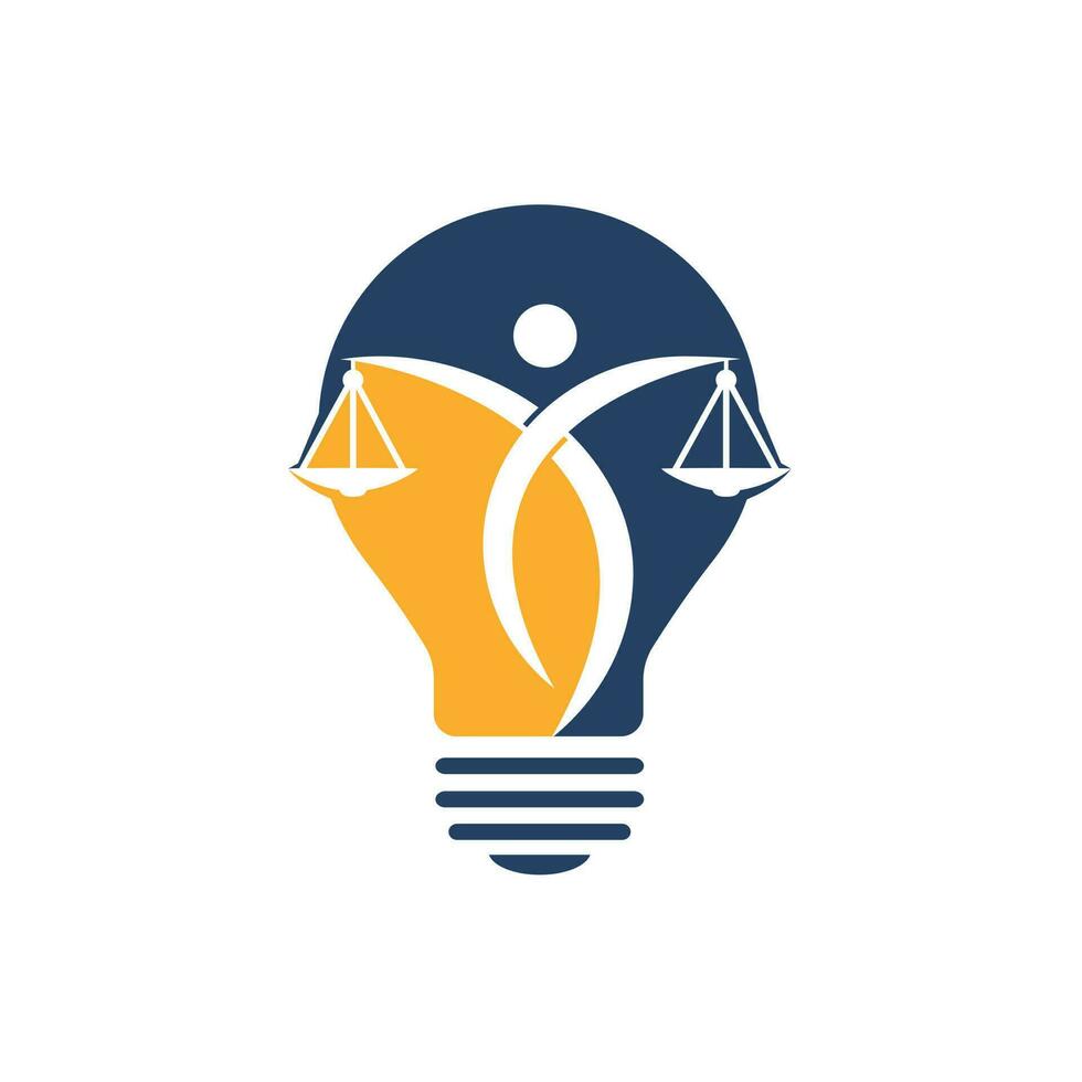 ampoule et échelle de justice humaine. éducation, logo des services juridiques. notaire, justice, icône d'avocat ou vecteur de symbole
