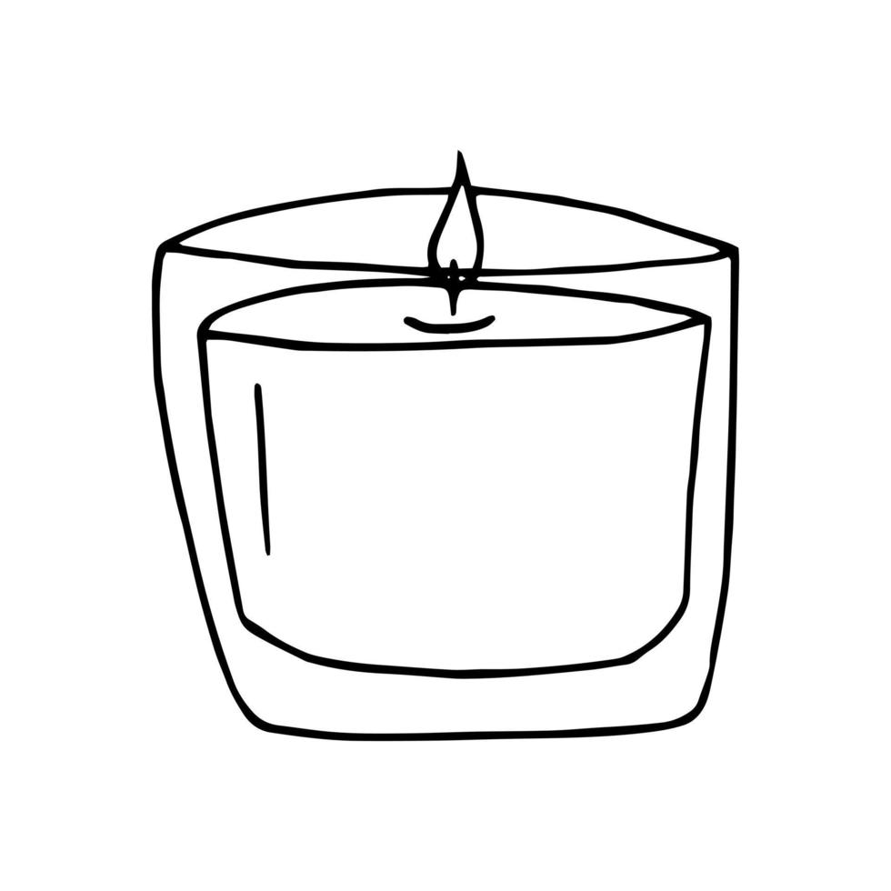 bougie dans un pot dessiné à la main dans un style doodle. icône, autocollant, élément de décor vecteur