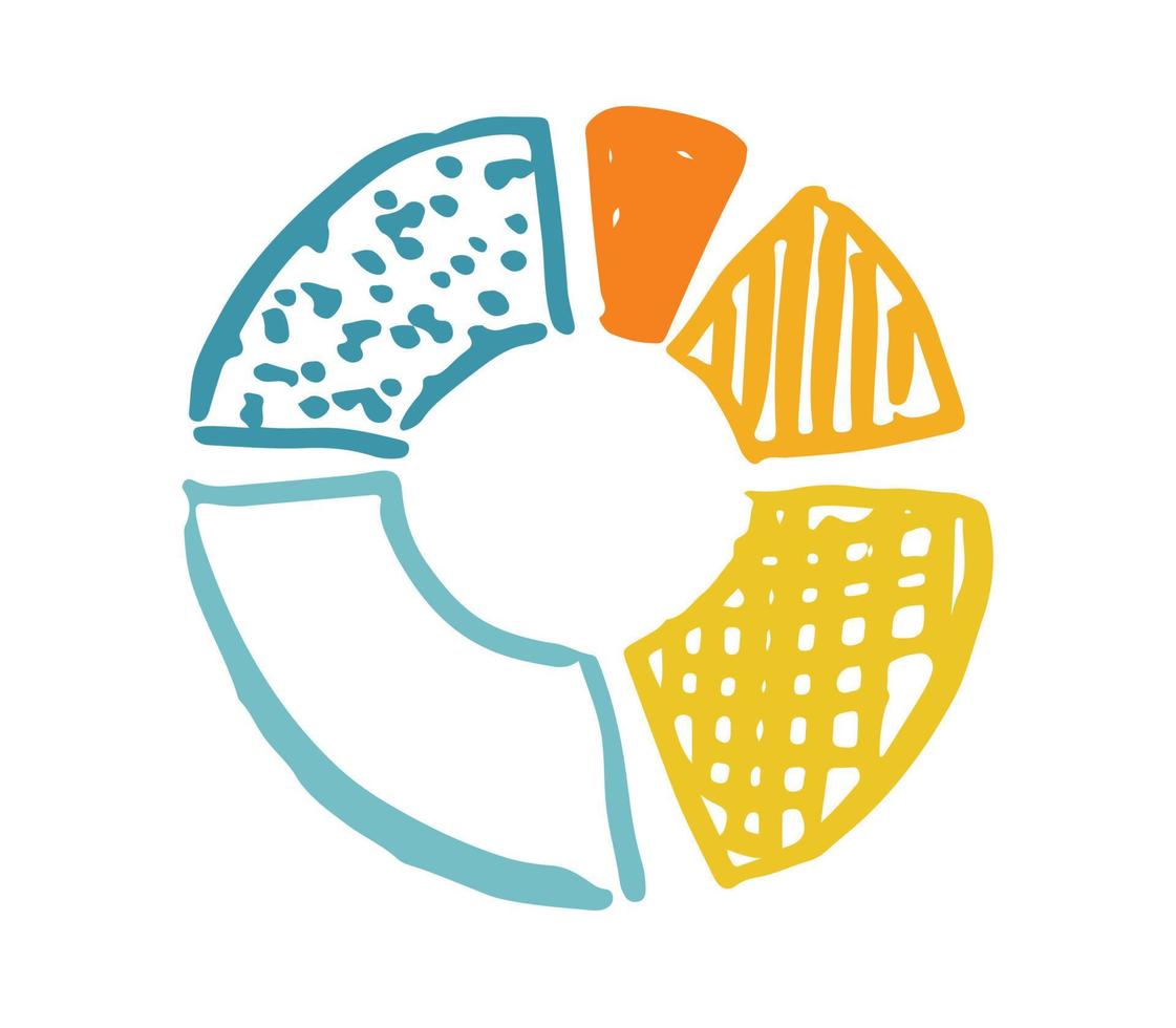 diagrammes d'icônes de tarte, ensemble dessinés à la main. vecteur