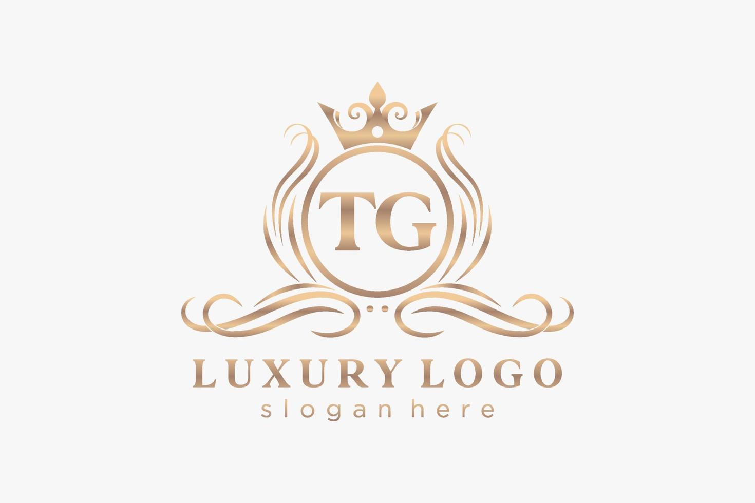 modèle initial de logo de luxe royal de lettre tg dans l'art vectoriel pour le restaurant, la royauté, la boutique, le café, l'hôtel, l'héraldique, les bijoux, la mode et d'autres illustrations vectorielles.