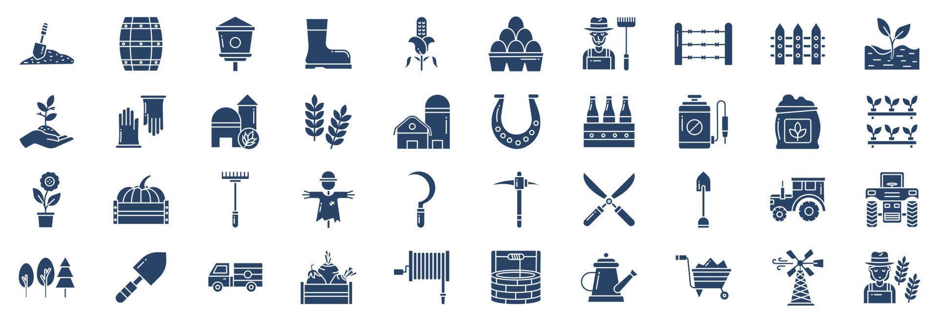 collection d'icônes liées à l'agriculture et à l'agriculture, y compris des icônes comme l'agriculteur, la serre, la plante, les pesticides et plus encore. illustrations vectorielles, ensemble parfait de pixels vecteur