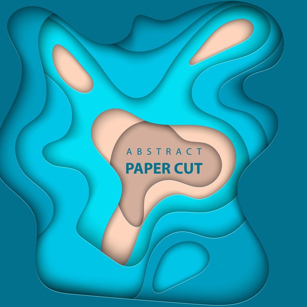 fond de forme d'onde vectorielle avec coupe de papier de couleur bleu et beige. Style d'art papier abstrait 3d, mise en page de conception pour les présentations d'affaires, dépliants, affiches, impressions, décoration, cartes, couverture de brochure. vecteur