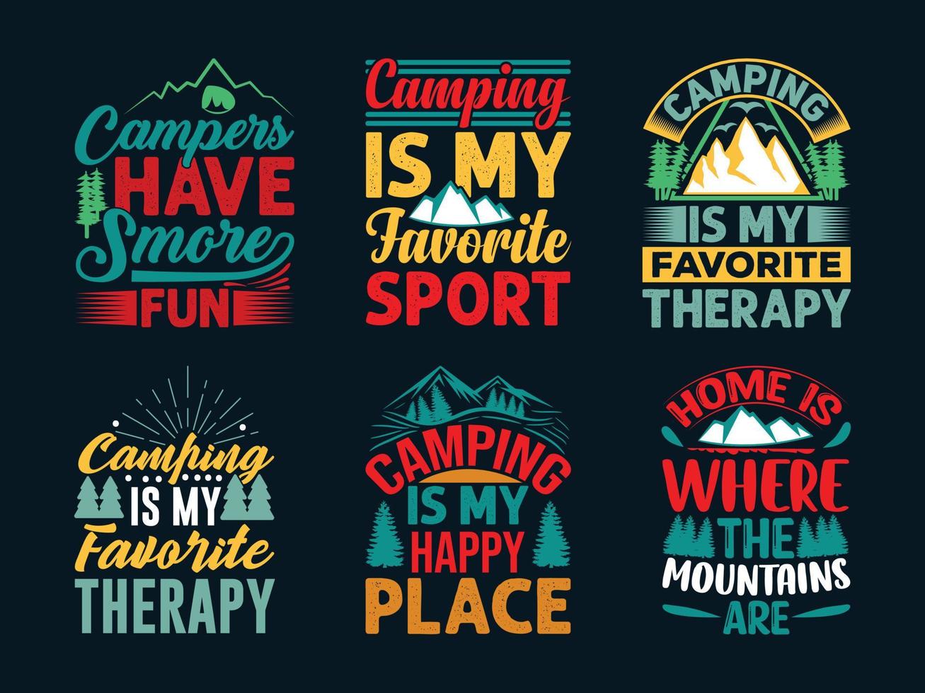 ensemble de conception de t-shirt de camping vecteur