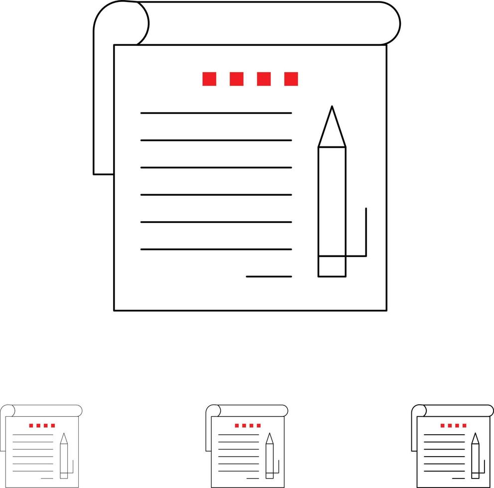 notes d'étudiant note éducation jeu d'icônes de ligne noire audacieuse et mince vecteur