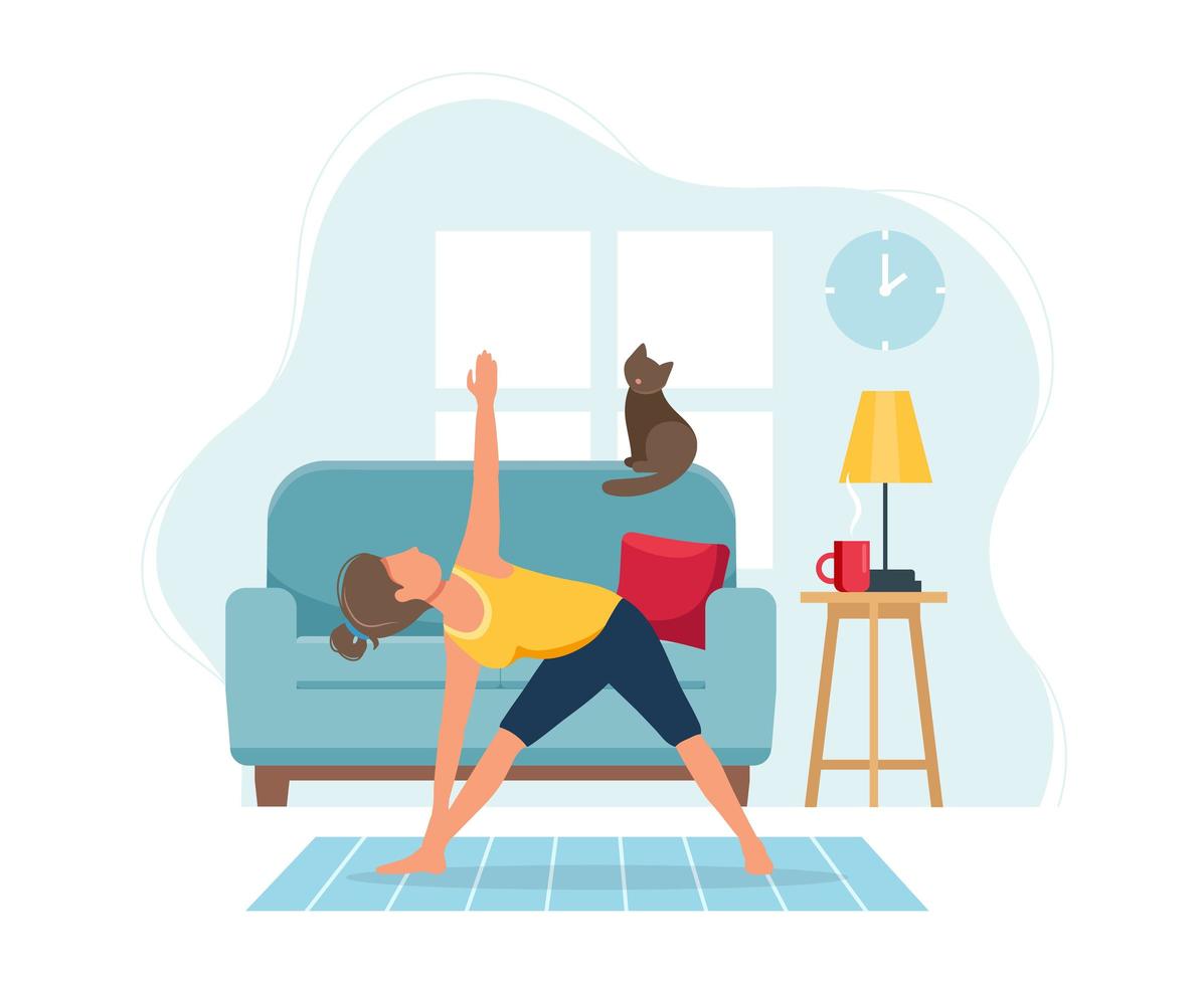 femme faisant du yoga dans un intérieur moderne et confortable vecteur