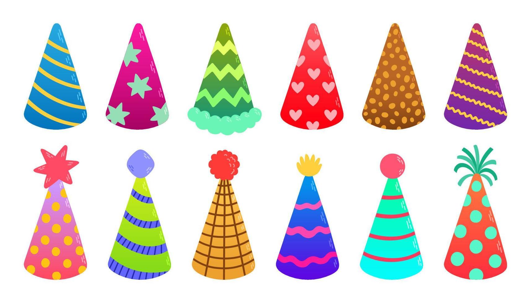 ensemble de chapeaux de fête d'anniversaire, différentes couleurs et formes. illustration vectorielle vecteur