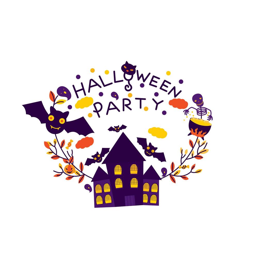 carte de fête halloween avec maison hantée vecteur