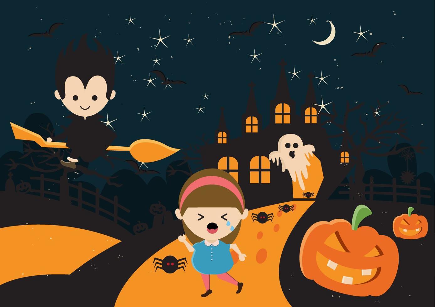 enfants habillés en déguisements d'halloween pour aller tromper ou traiter. Joyeux Halloween. modèle de brochure publicitaire. vecteur