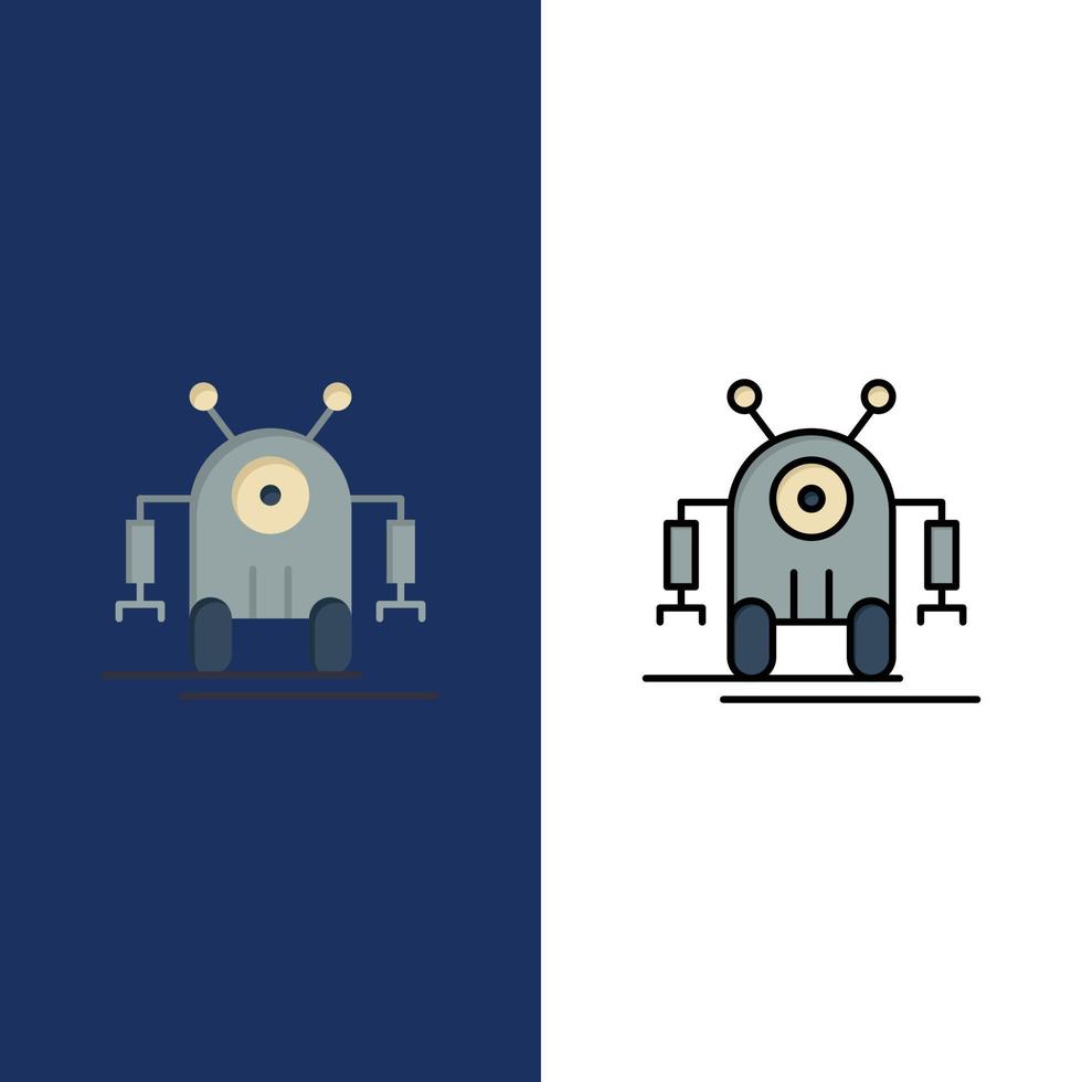 icônes de technologie de robot robotique humain plat et ligne remplie icône ensemble vecteur fond bleu