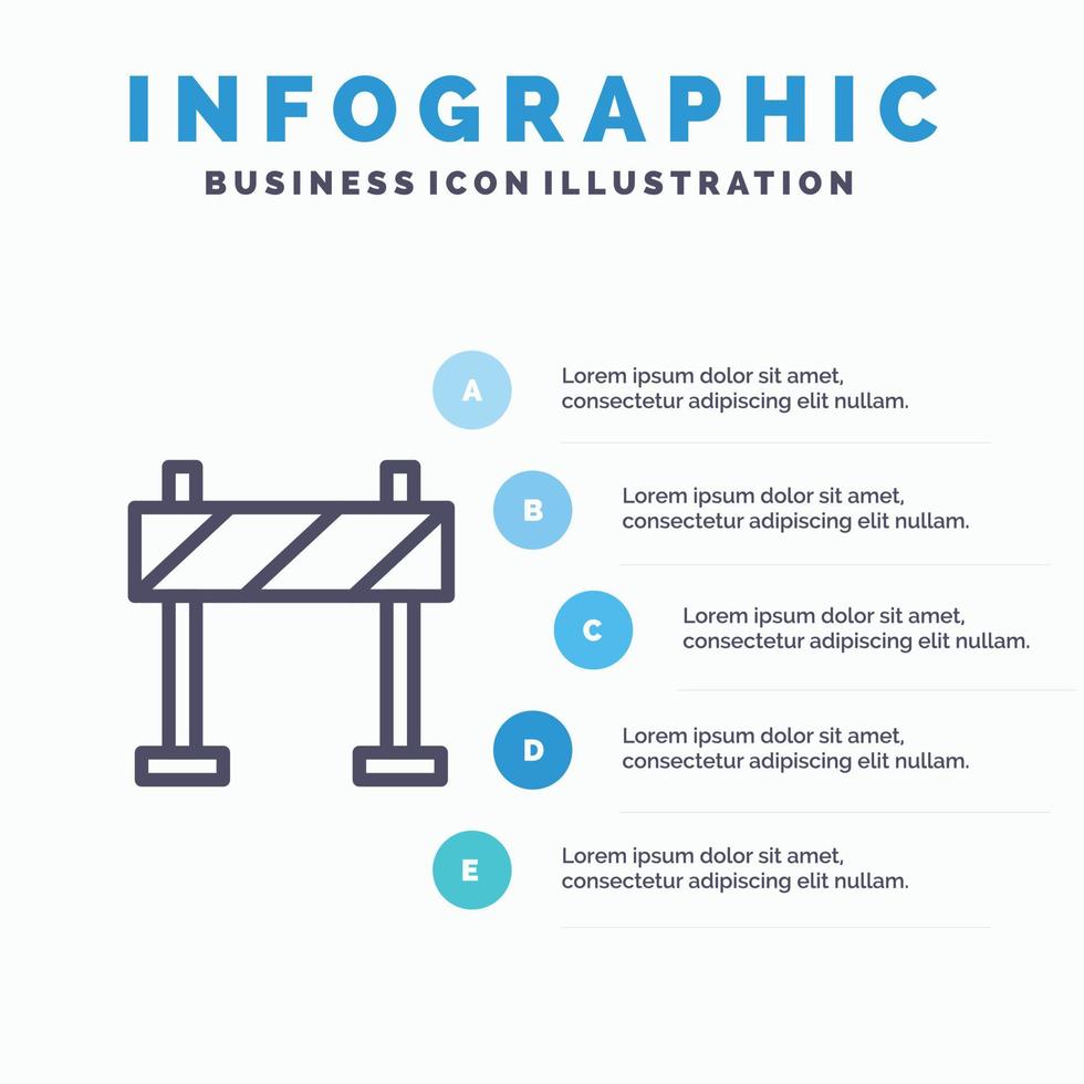 icône de ligne de construction de barrière de barricade avec fond d'infographie de présentation en 5 étapes vecteur