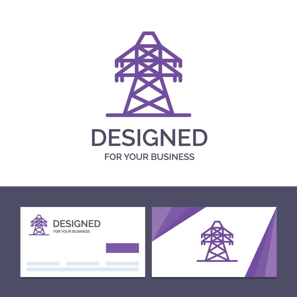 carte de visite créative et modèle de logo transmission de l'énergie électrique tour de transmission vecteur il