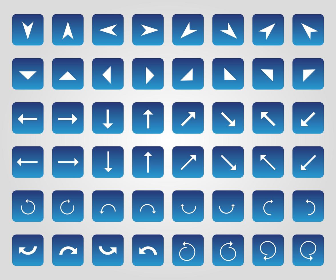 icônes de flèche dans les carrés bleus dégradés vecteur