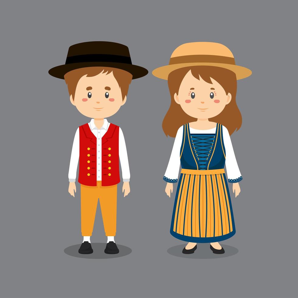 personnage de couple portant le costume national suisse vecteur