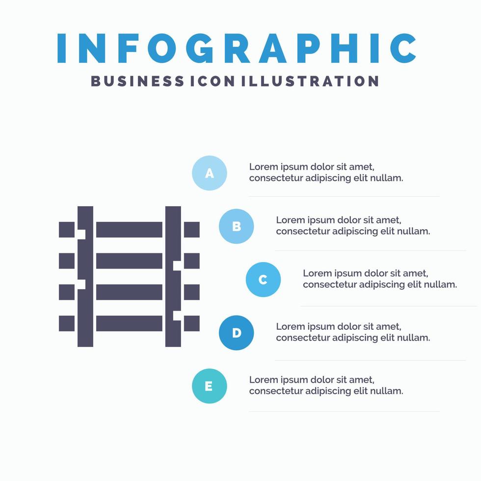 chemin de fer gare train transport solide icône infographie 5 étapes présentation fond vecteur