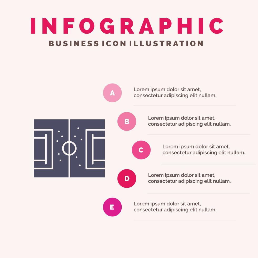 jeu de football sur le terrain football solide icône infographie 5 étapes présentation arrière-plan vecteur