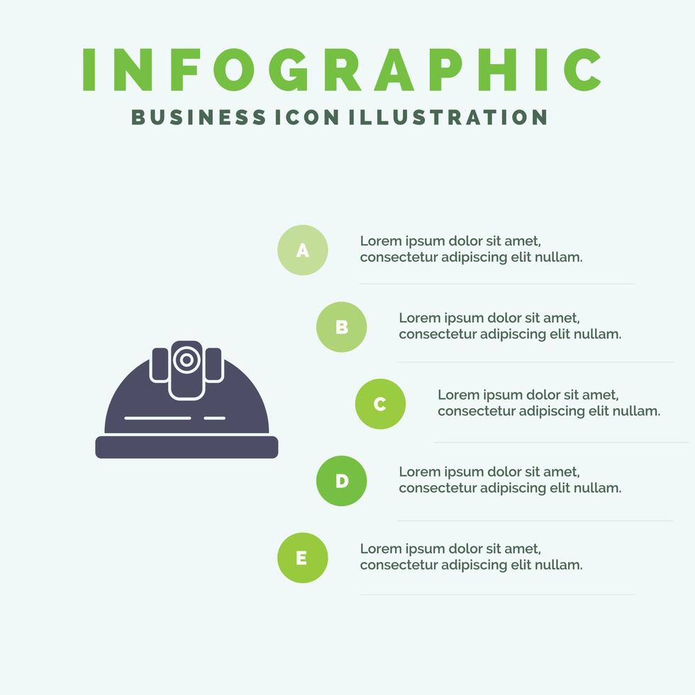 casque ingénieur bâtiment construction solide icône infographie 5 étapes présentation fond vecteur