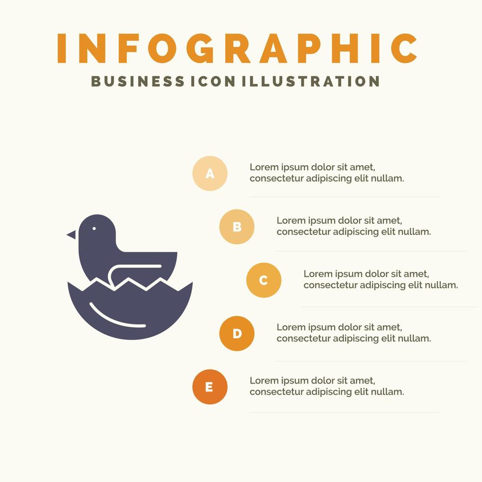 canard oeuf pâques solide icône infographie 5 étapes présentation fond vecteur