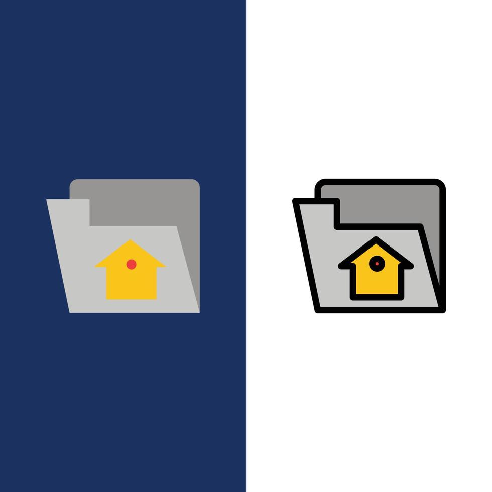 icônes de service de réglage de fichier à domicile plat et ligne remplie icône ensemble vecteur fond bleu